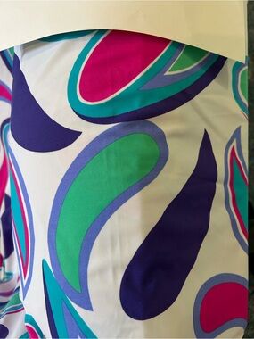 Bright Abstract Print Fabric in White, Purple, Green & Pink